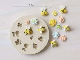 Molde silicona 5 abejas y 5 flores